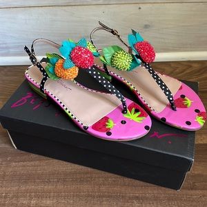 Betsey Johnson Juicie Fruit Beaded T-Strap Sandals-size 7-NWT